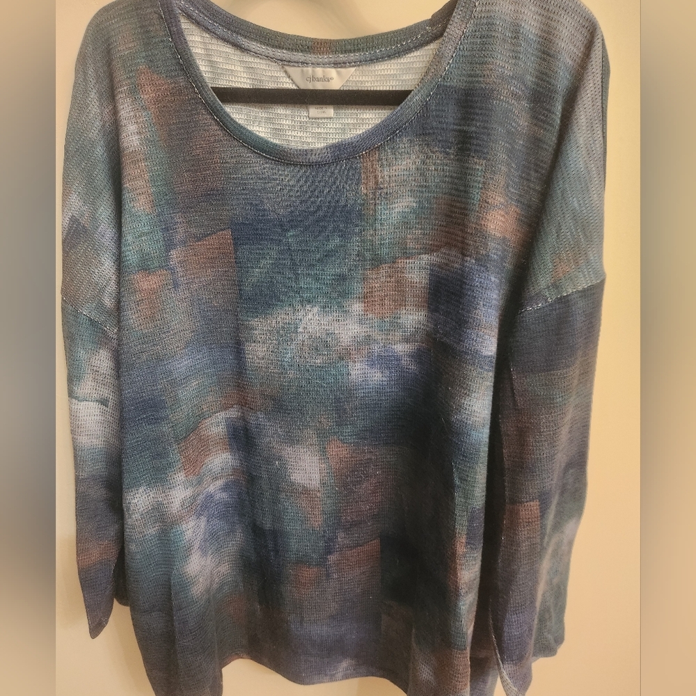 CJ Banks Blue and Gray Knit Long Sleeve Size 3X